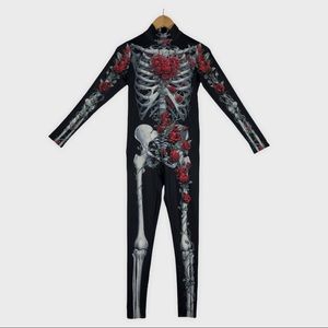 Selowin Womens Halloween Costume Skeleton Print Bodysuit Skinny Catsuit Jumpsuit